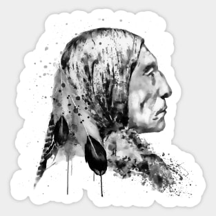 Native American Side Face Black and White Sticker